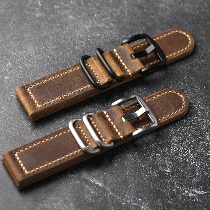 Vintage Crazy Horse Leather Watchband 20 22 24MM Thickened Old Made Retro Style Bracelet Men Watch Bracelet Soft Bracelet
