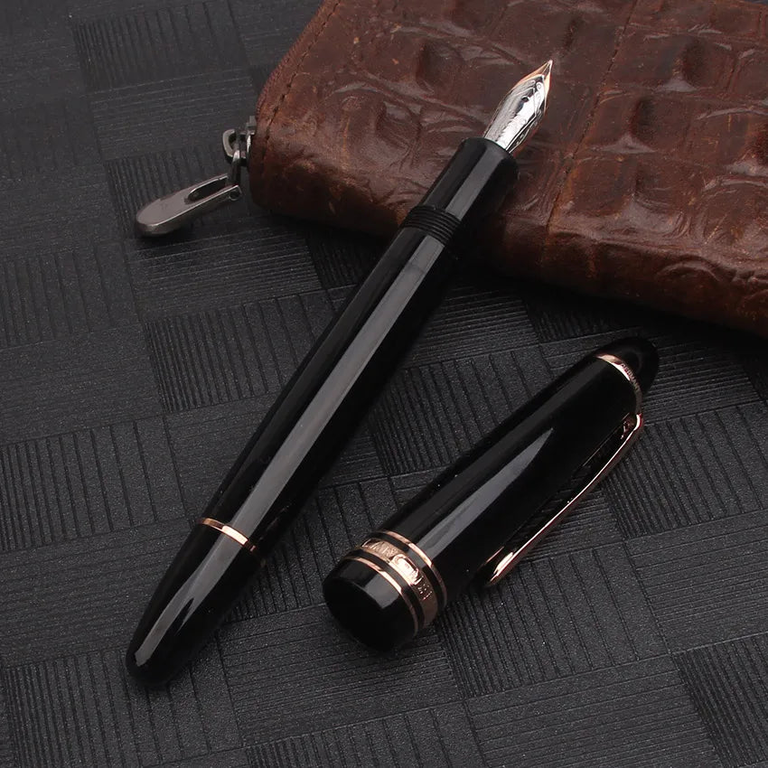 Nigra Rezina 149 Piŝta Plumo kun Fenestro por Vido, Rulpremilo, Arĝenta Ora Klipo, Komerca Oficeja Lernejo, Skribplumoj