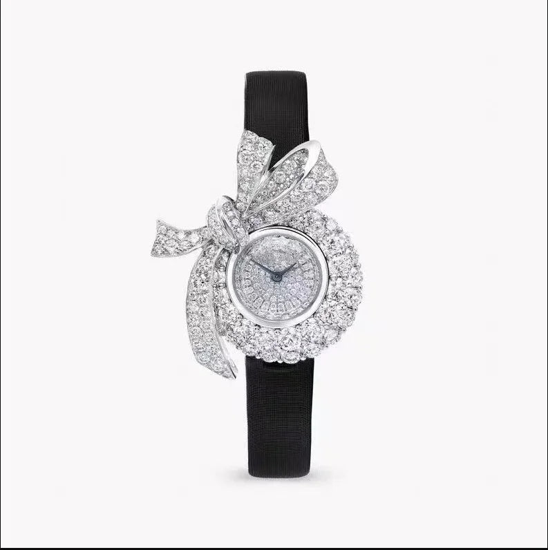 Luxury Women Quartz Watch Tildas Bow Full Diamond Butterfly Bowknot Wristwatch Round Zircon Dial Clock For Ladies