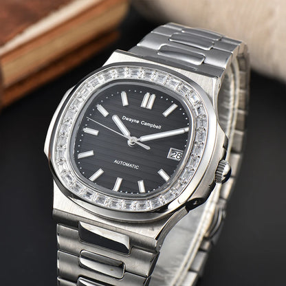 Automatic mechanical watch NH35 movement, diamond-encrusted waterproof sapphire crystal strap, date sports wristwatch