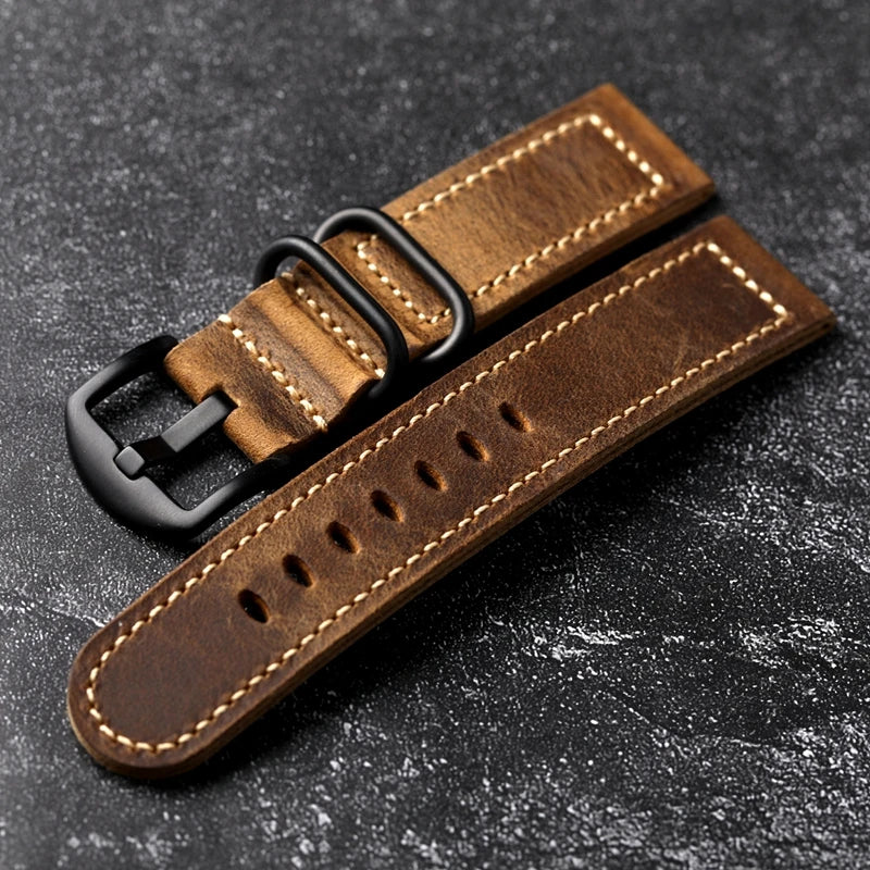 Vintage Crazy Horse Leather Watchband 20 22 24MM Thickened Old Made Retro Style Bracelet Men Watch Bracelet Soft Bracelet