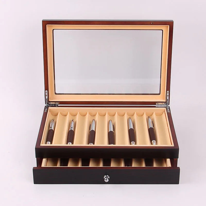 Lacquer Wooden Pen Display Storage Case 12/23/34/78 Pens Capacity Fountain Pen Collector Organizer Box with Transparent Window