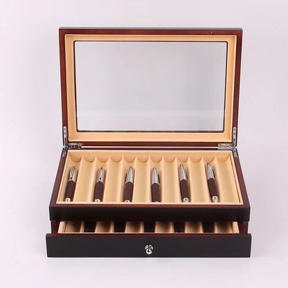 Lacquer Wooden Pen Display Storage Case 12/23/34/78 Pens Capacity Fountain Pen Collector Organizer Box with Transparent Window