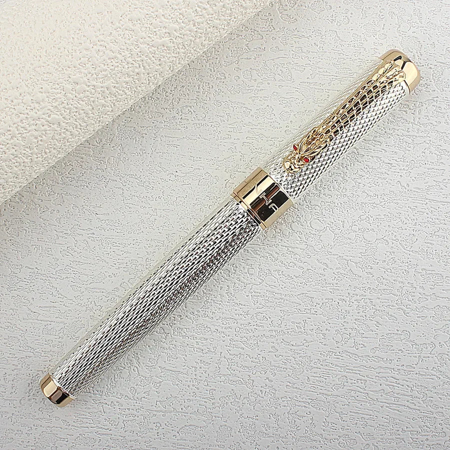 Jinhao 1200 Ora/Arĝenta Luksa Metala Globplumo-Reŝargilo kaj Skatolo Kombinitaj Plumoj por Komerca Skribado Oficeja Skribvaroj