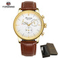 FOSINING Automatic Watch with Power Reserve Indicator Auto Date Mechanical Male Clock Leather Belt Dress Wristwatch Gift for Men