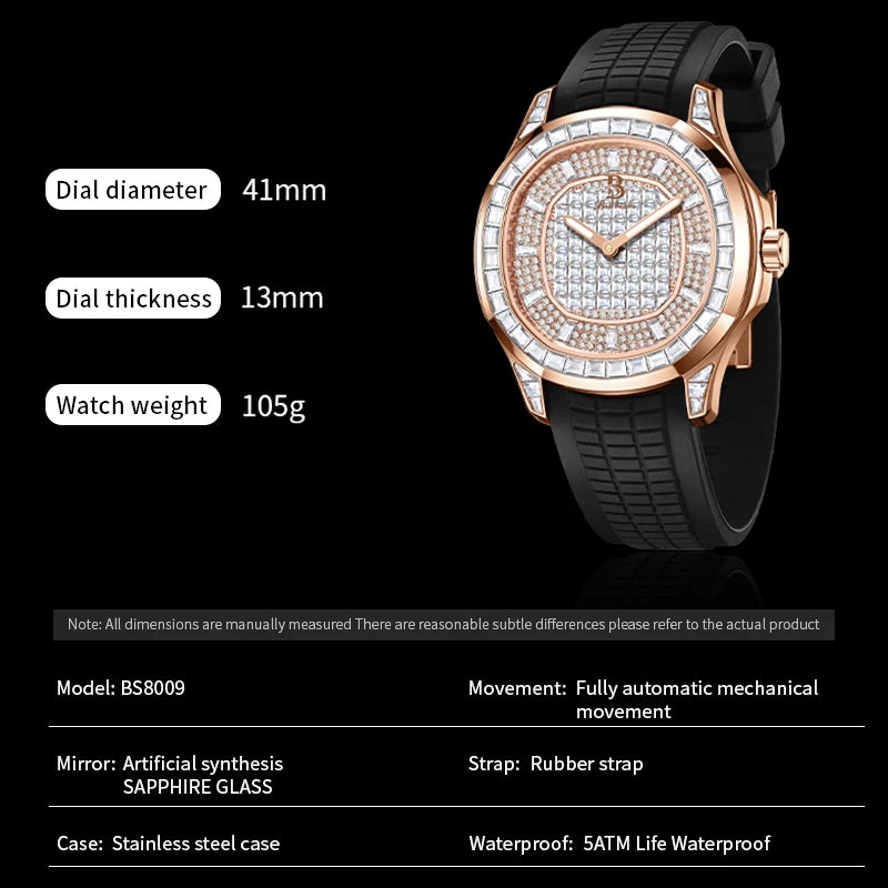 Automatic Mechanical Watch for Men Women BRUBOSES Original 5ATM Waterproof Luxury Business Male Wristwatches Relogio Masculino A
