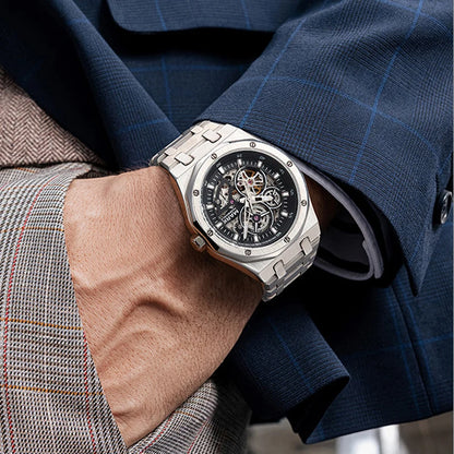 FAIRWHALE-Brajhorloĝoj Aŭtomata Mekanika Brakhorloĝo por Viroj, Neformala Sporta Horloĝo kun Lumaj Montriloj, viraj horloĝoj