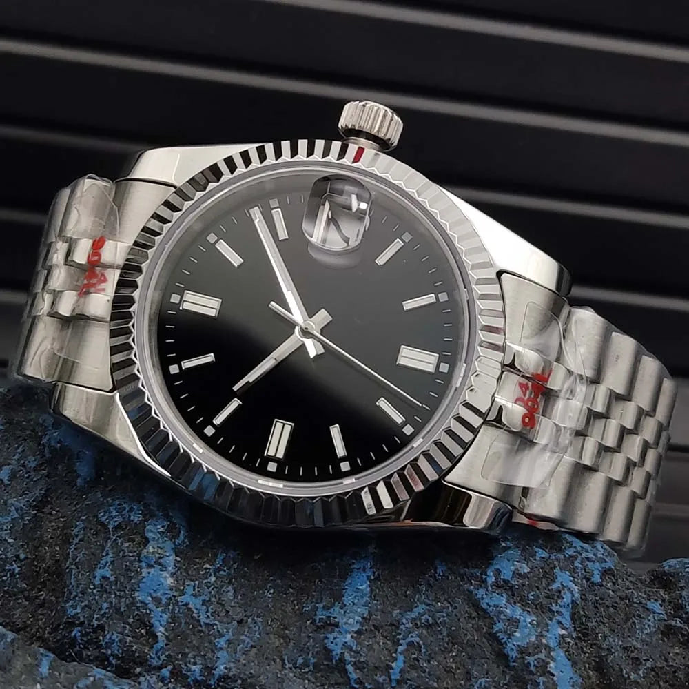 Vira aŭtomata horloĝo, aŭtomata mekanika movado NH35, safirvitro, travidebla dorso, blua sterila ciferplato