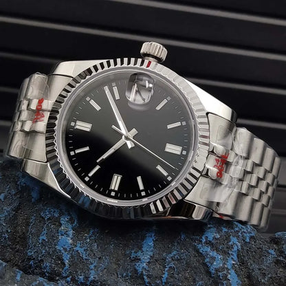 Vira aŭtomata horloĝo, aŭtomata mekanika movado NH35, safirvitro, travidebla dorso, blua sterila ciferplato