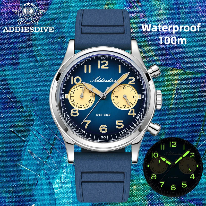 ADDIESDIVE VK64 Chronograph Watch Men Retro Luxury Quartz Watch AD2516 Waterproof 100M Military Nylon Strap 38mm Luminous Dial