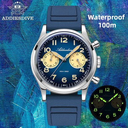 ADDIESDIVE VK64 Chronograph Watch Men Retro Luxury Quartz Watch AD2516 Waterproof 100M Military Nylon Strap 38mm Luminous Dial