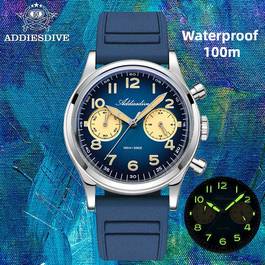 ADDIESDIVE VK64 Chronograph Watch Men Retro Luxury Quartz Watch AD2516 Waterproof 100M Military Nylon Strap 38mm Luminous Dial