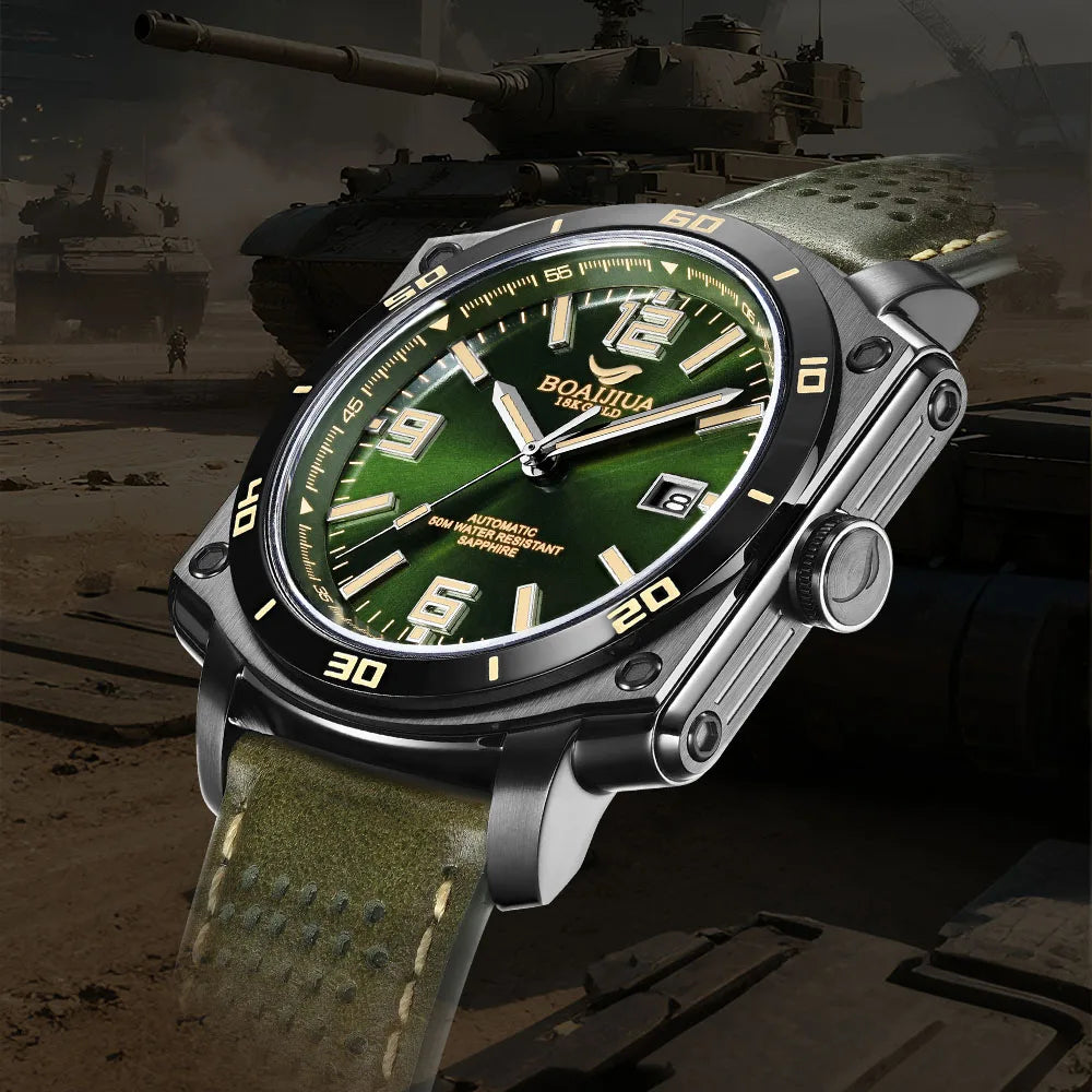 BOAIJIUA Plene Aŭtomata Mekanika Vira Horloĝo Originala Dezajno Mekanikaj Horloĝoj 50m Akvorezista Lumplena Brakhorloĝo por Viroj