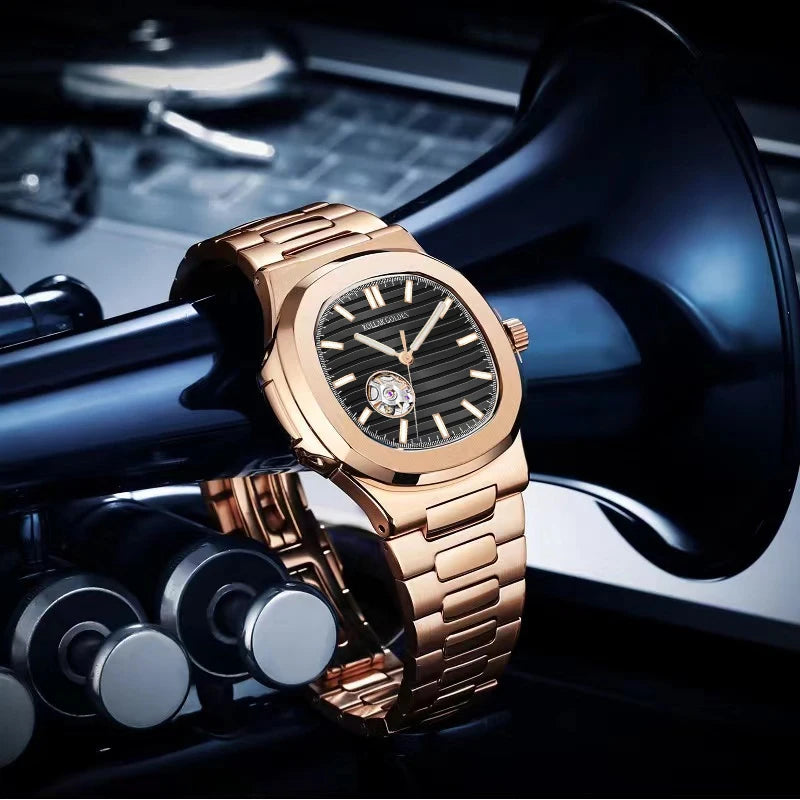 Automatic Mechanical Watch for Men Luxury Wristwatch Stainless Steel Waterproof Luminous Hands Clock for Business Gift