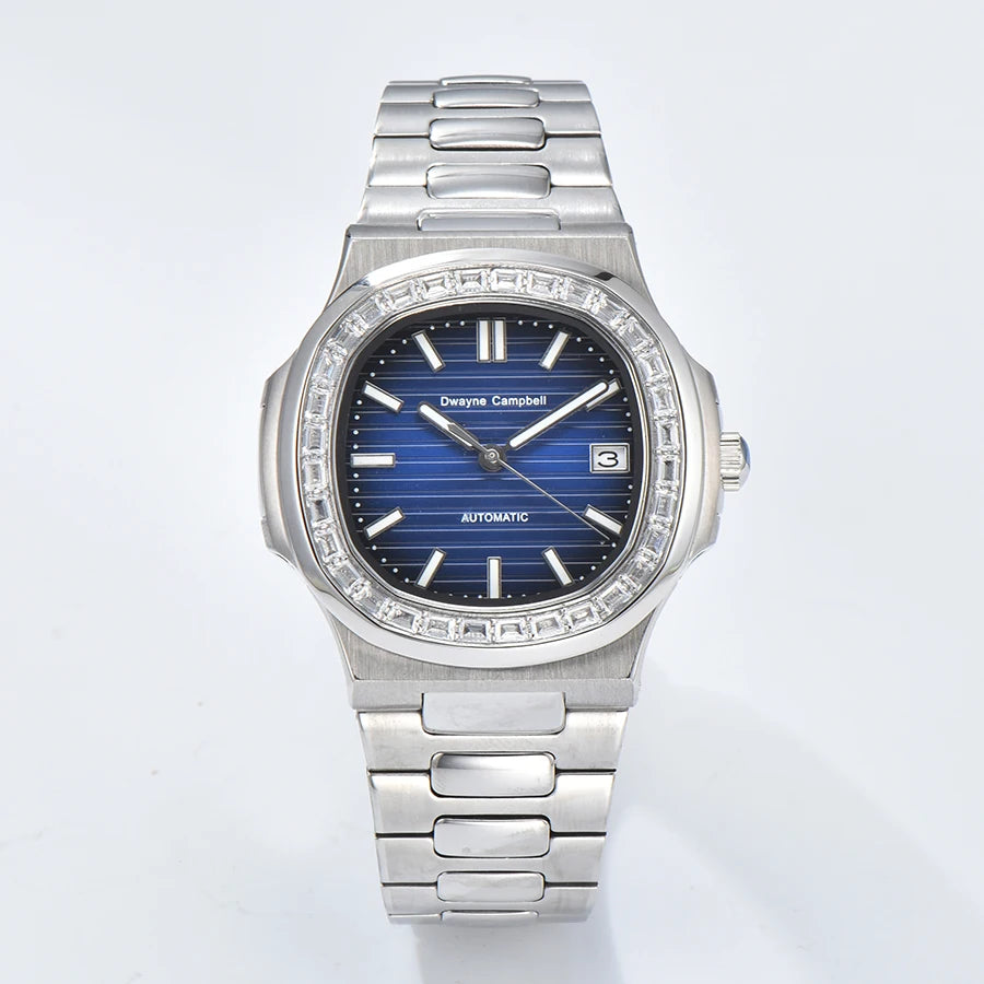 Automatic mechanical watch NH35 movement, diamond-encrusted waterproof sapphire crystal strap, date sports wristwatch