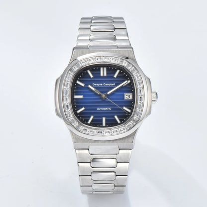 Automatic mechanical watch NH35 movement, diamond-encrusted waterproof sapphire crystal strap, date sports wristwatch