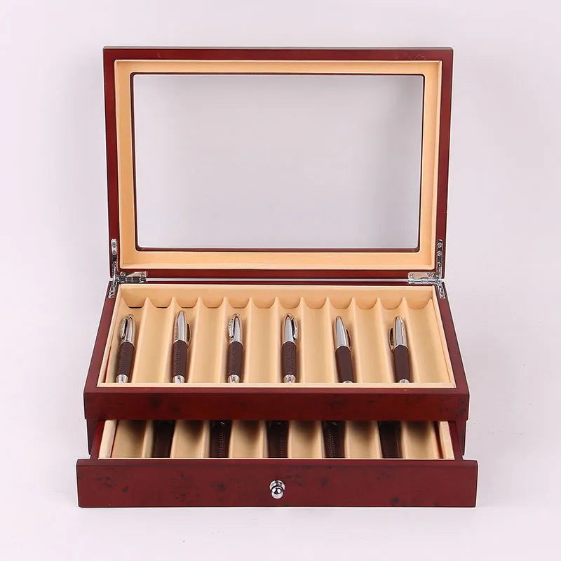 Lacquer Wooden Pen Display Storage Case 12/23/34/78 Pens Capacity Fountain Pen Collector Organizer Box with Transparent Window