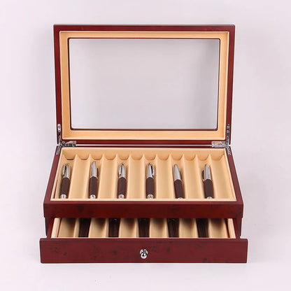 Lacquer Wooden Pen Display Storage Case 12/23/34/78 Pens Capacity Fountain Pen Collector Organizer Box with Transparent Window