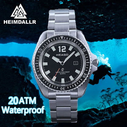 KEASO Men Quartz Watch Sapphire Ceramic Bezel Movement 200M Waterproof C3 Luminous Solid 316L Steel Dive Quartz Watch Men