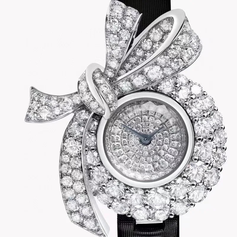 Luxury Women Quartz Watch Tildas Bow Full Diamond Butterfly Bowknot Wristwatch Round Zircon Dial Clock For Ladies