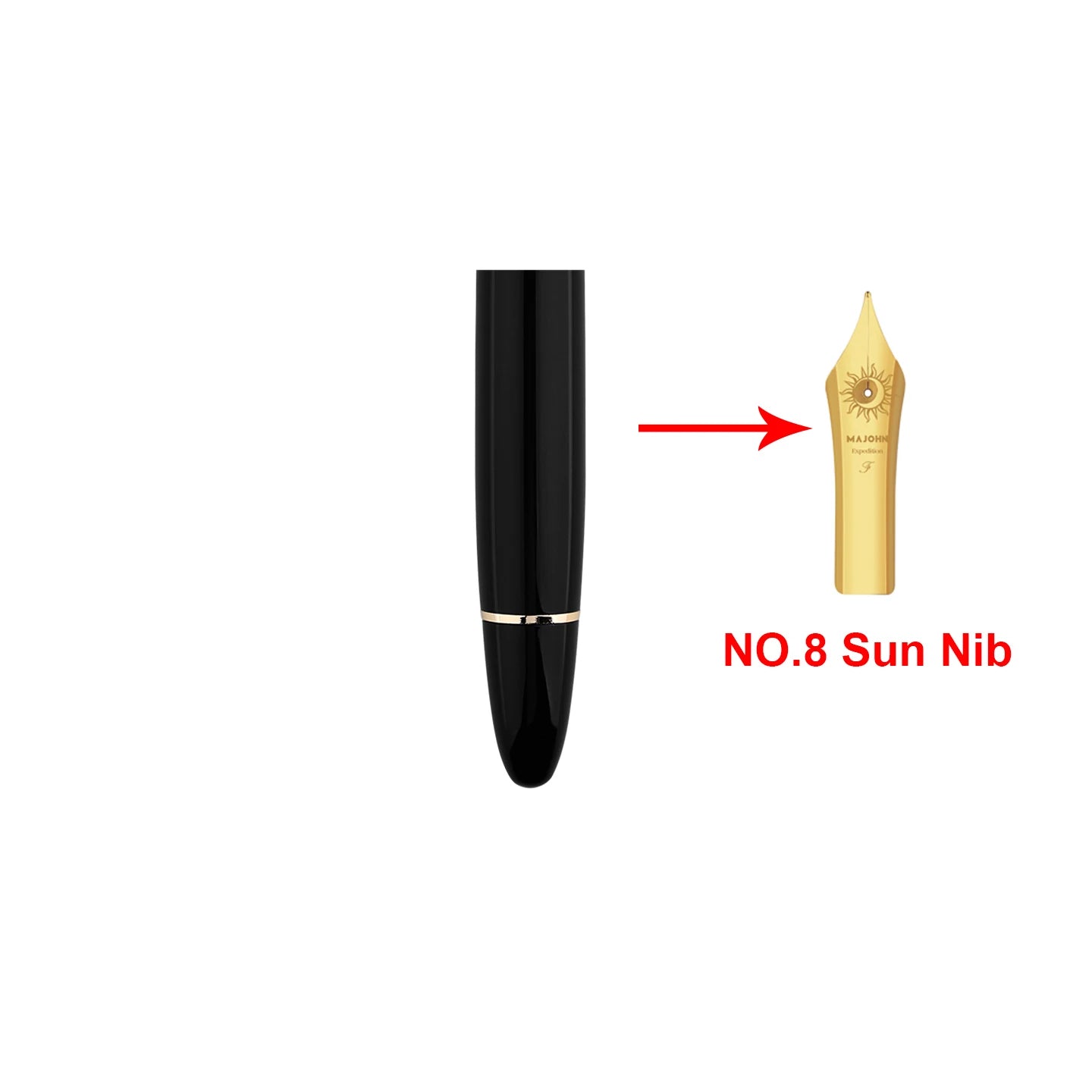 NO.8 Sun Nib MAJOHN P141 Oversized Piston Fountain Pen #8 F Nib Large Ink Capacity Black Resin Gold Silver Trim Luxury Gift Pens