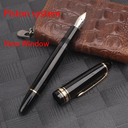 Nigra Rezina 149 Piŝta Plumo kun Fenestro por Vido, Rulpremilo, Arĝenta Ora Klipo, Komerca Oficeja Lernejo, Skribplumoj