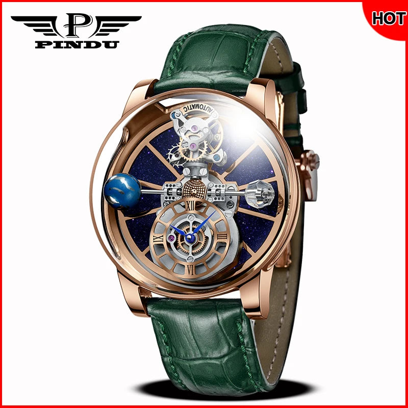 2025 NOVA PINDU Dezajna Vira Horloĝo Diamanta Turbiliono Pinta Marka Luksa Astronomia Kvarca Horloĝo Vira Safirvitra Akvorezista Horloĝo
