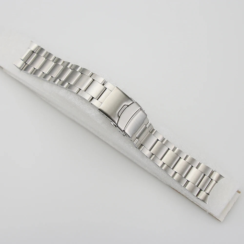 316L Stainless Steel Solid Band With Buckle Coved Solid 3 Link 22mm Fit SKX007 Watch Bracelet