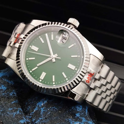 Vira aŭtomata horloĝo, aŭtomata mekanika movado NH35, safirvitro, travidebla dorso, blua sterila ciferplato