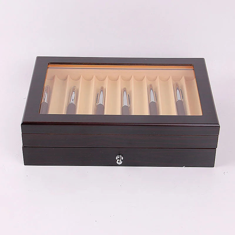 Lacquer Wooden Pen Display Storage Case 12/23/34/78 Pens Capacity Fountain Pen Collector Organizer Box with Transparent Window