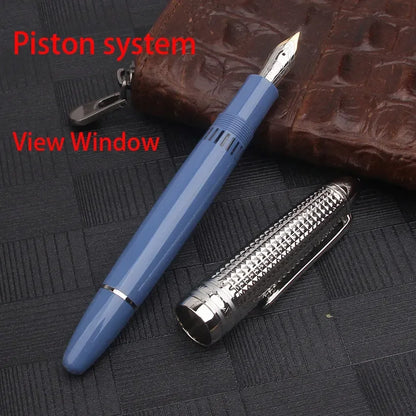 Nigra Rezina 149 Piŝta Plumo kun Fenestro por Vido, Rulpremilo, Arĝenta Ora Klipo, Komerca Oficeja Lernejo, Skribplumoj