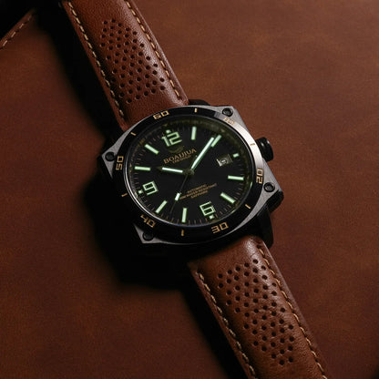 BOAIJIUA Plene Aŭtomata Mekanika Vira Horloĝo Originala Dezajno Mekanikaj Horloĝoj 50m Akvorezista Lumplena Brakhorloĝo por Viroj