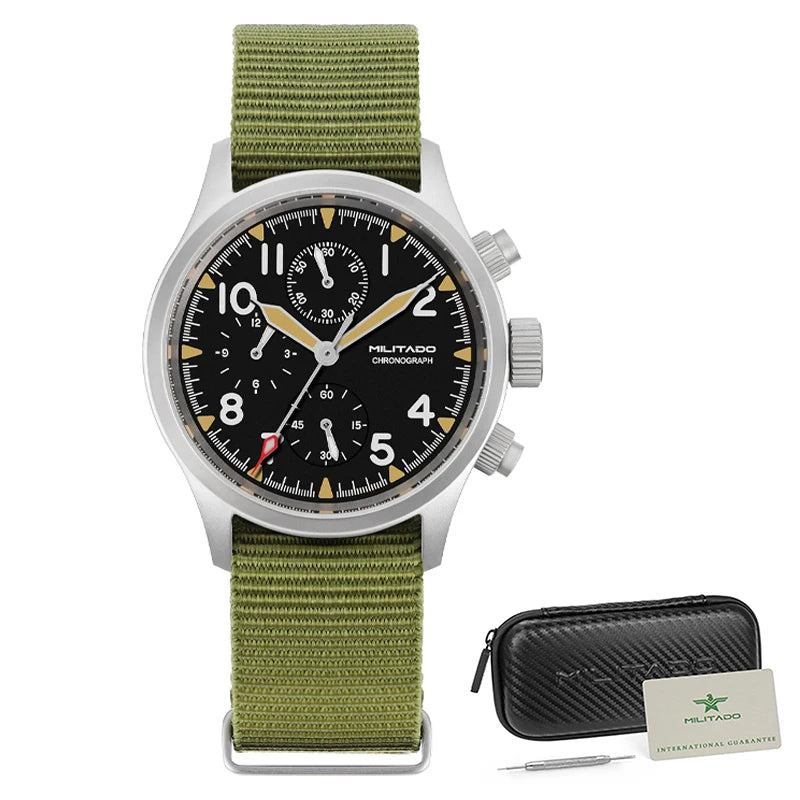 Militado ML1868KF Quartz Watch 3 Dial VK67 Chronograph Movement Stainless Steel Vintage Watch 100m Waterproof Luminous Watch