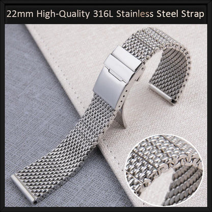 22mm Quality 316L Stainless Steel Woven Mesh Watchband For Breitling/Omega/IWC/Tudor Strap AB2010 Solid Metal Watch Bracelet