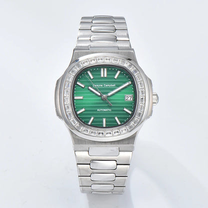 Automatic mechanical watch NH35 movement, diamond-encrusted waterproof sapphire crystal strap, date sports wristwatch