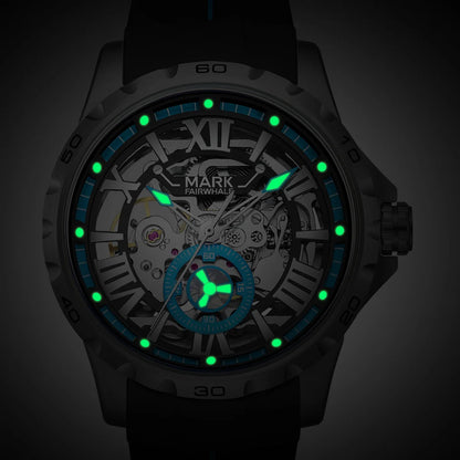 Aŭtomata Mekanika Vira Horloĝo Altkvalita Skeleta Turbilono Akvorezista Kaŭĉuka Rimeno