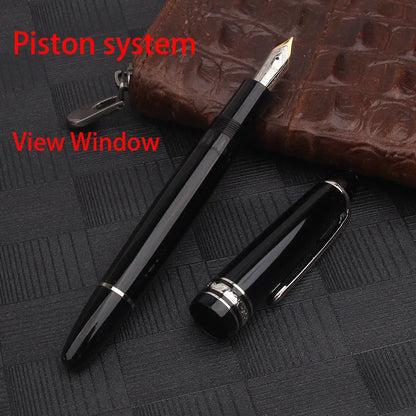 Nigra Rezina 149 Piŝta Plumo kun Fenestro por Vido, Rulpremilo, Arĝenta Ora Klipo, Komerca Oficeja Lernejo, Skribplumoj