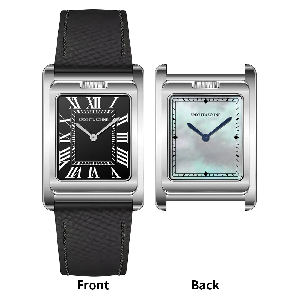 Specht&amp;Söhne Fashion Men's Quartz Watch Square Double sided Sports Watch Sapphire Crystal Stainless Steel Waterproof Watch