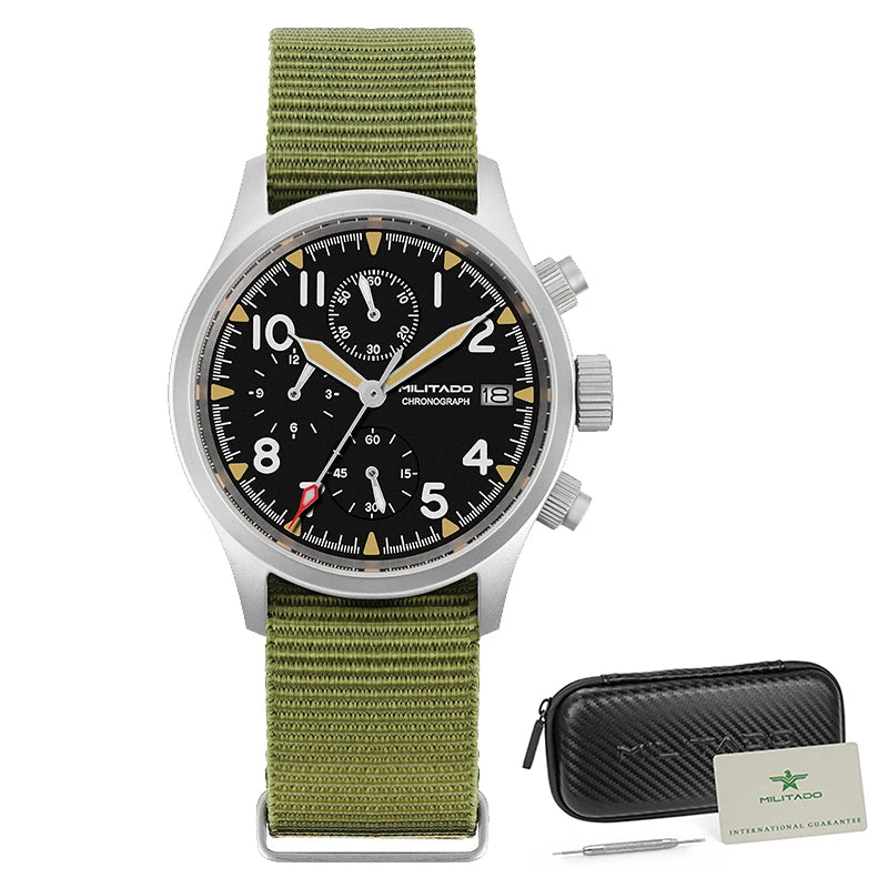 Militado ML1868KF Quartz Watch 3 Dial VK67 Chronograph Movement Stainless Steel Vintage Watch 100m Waterproof Luminous Watch