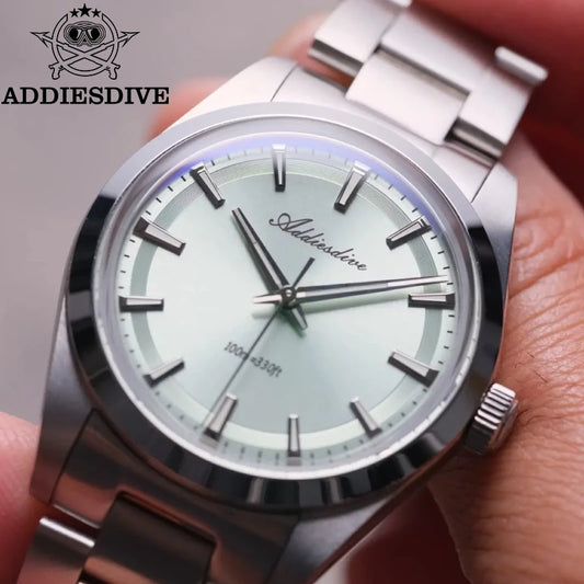 ADDIESDIVE Men's Watch New AR Coating Domed Glass 100m Diving 316L Stainless Steel Luminous VH31 Quartz Watch AD2066