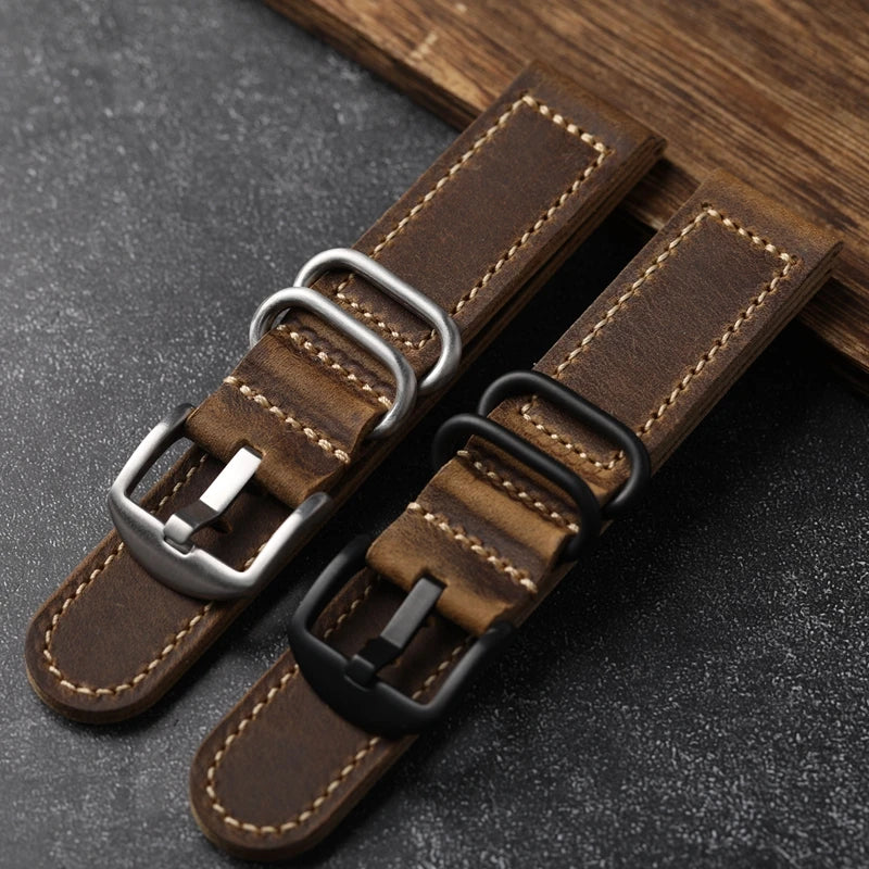 Vintage Crazy Horse Leather Watchband 20 22 24MM Thickened Old Made Retro Style Bracelet Men Watch Bracelet Soft Bracelet