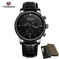 FOSINING Automatic Watch with Power Reserve Indicator Auto Date Mechanical Male Clock Leather Belt Dress Wristwatch Gift for Men