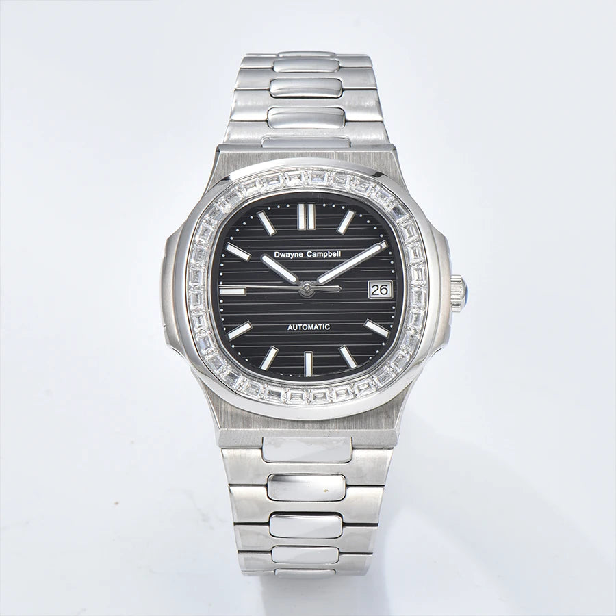 Automatic mechanical watch NH35 movement, diamond-encrusted waterproof sapphire crystal strap, date sports wristwatch