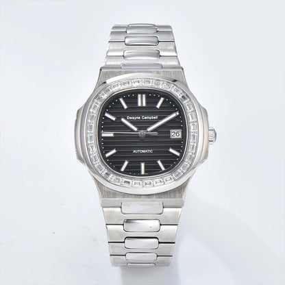 Automatic mechanical watch NH35 movement, diamond-encrusted waterproof sapphire crystal strap, date sports wristwatch